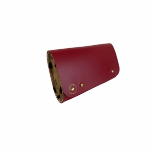 Red Leather and Leopard Print Clutch Bag