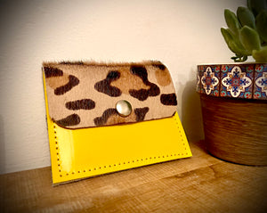Animal Print and Leather Card and Coin Wallet