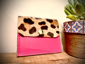 Animal Print and Leather Card and Coin Wallet